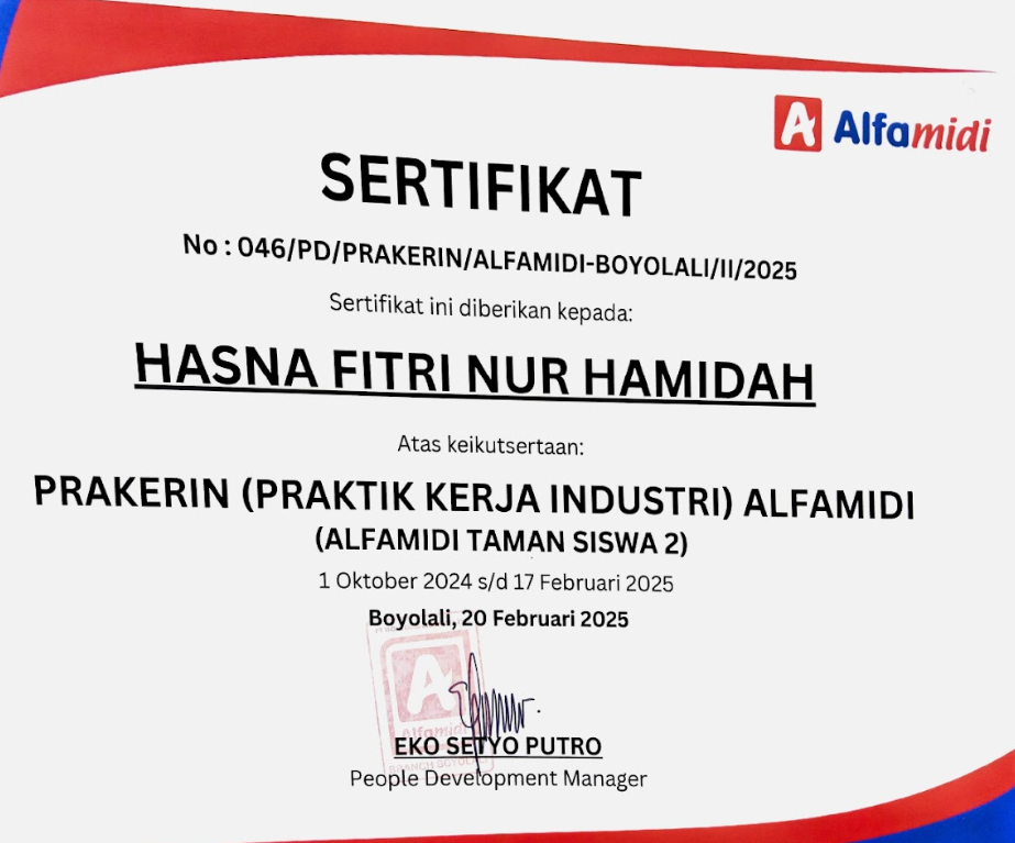 Industrial Internship Certificate