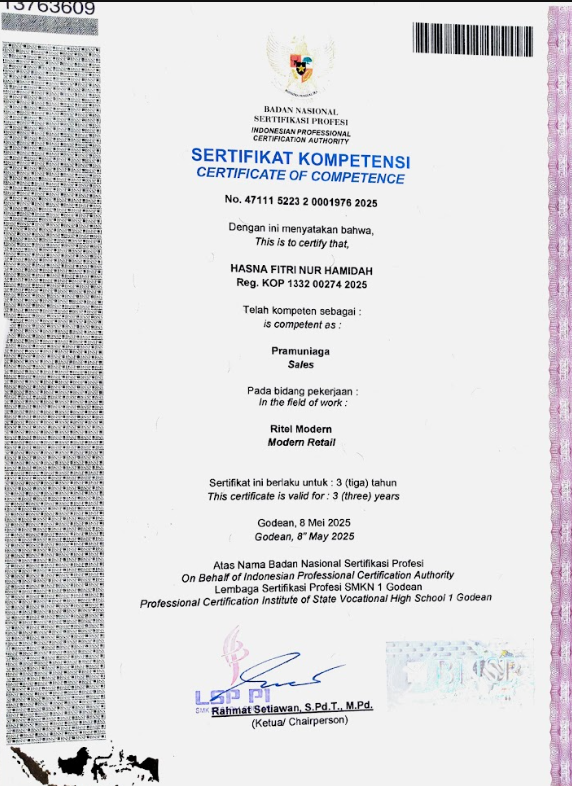Certificate of Competence: Sales